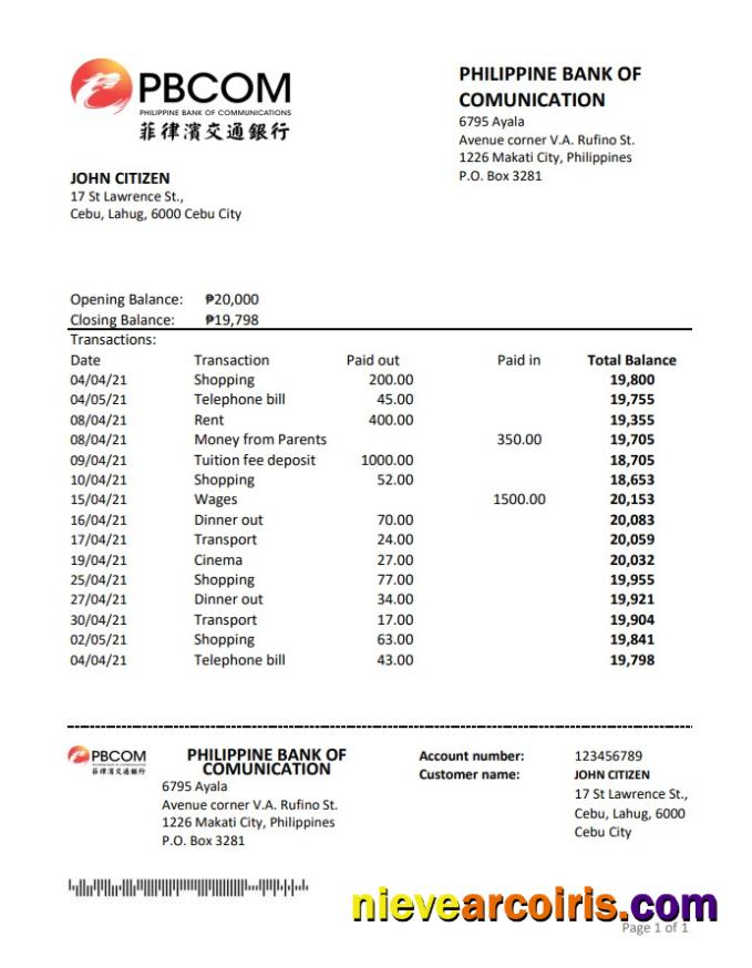 Philippines Bank of Communications excel pdf